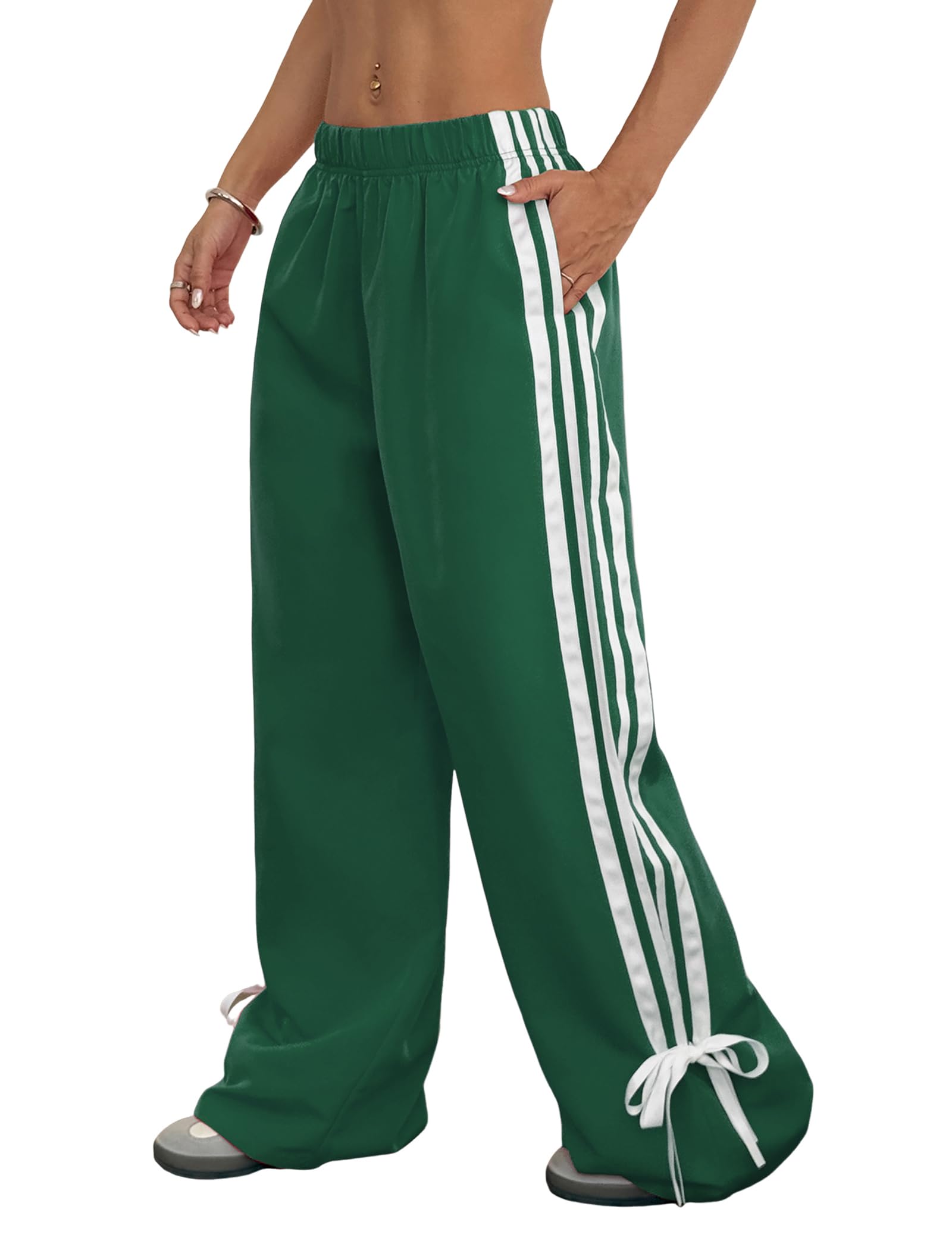 ZAFUL Womens Side Striped Pant Baggy Wide Leg Sweatpants Elastic Waisted Contrast Stripes Loose Fit Trousers