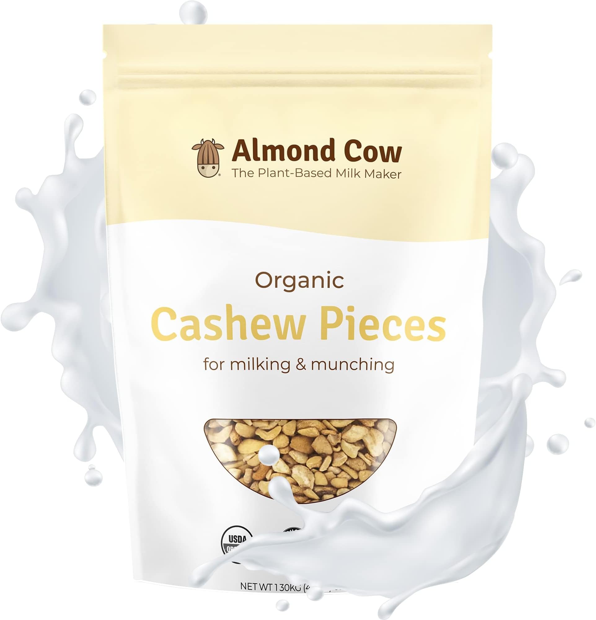 Almond CowOrganic Cashew Pieces, Unsalted Cashews for Plant Based Milk Making, Cashew Nuts for Baking and Munching, Non-GMO Vegan Raw Nuts, Raw Cashews Bulk Pack, 3 Pound (Pack of 1)USDA Organic