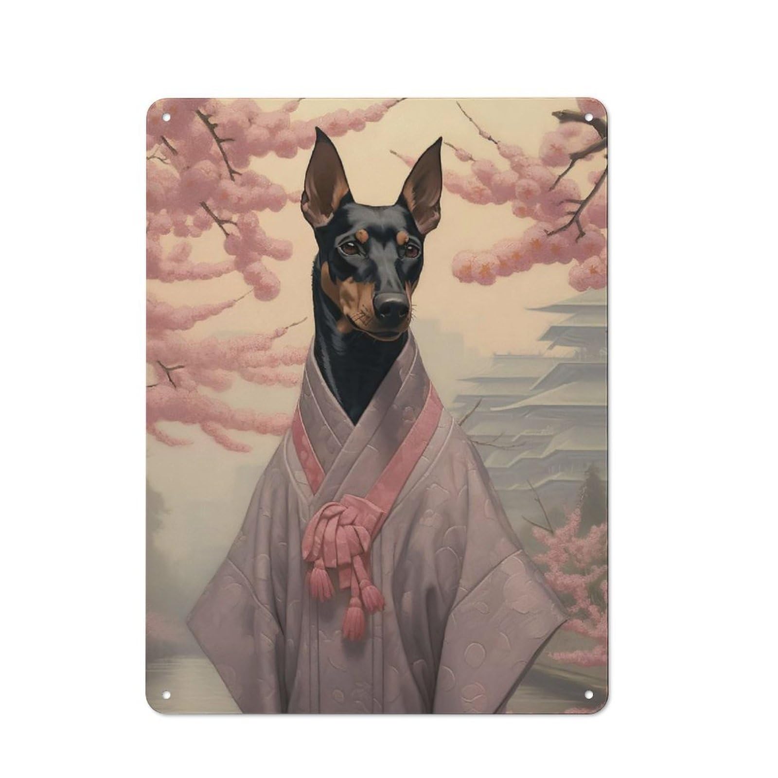 Junmoney Style-1 Decorative Tin Sign With Doberman Geisha Design 40X30cm, Farmhouse Cottage Wall Art For Farmhouse Kitchen, Pantry Or Dining Area