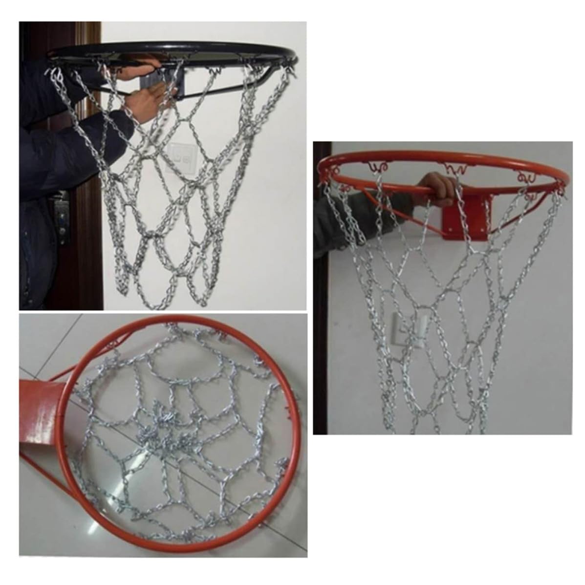 Basketballnetz aus Eisenkette 2 Stück für Standardkörbe Silber