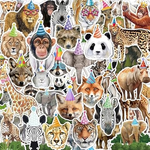 100 PCS Realistic Safari Animal Stickers Jungle Safari Animals Party Favors Supplies Wild Woodland Zoo Animal Stickers Jungle Animal Sticker for Scrapbook, Water Bottles, Envelopes, Laptop Cover