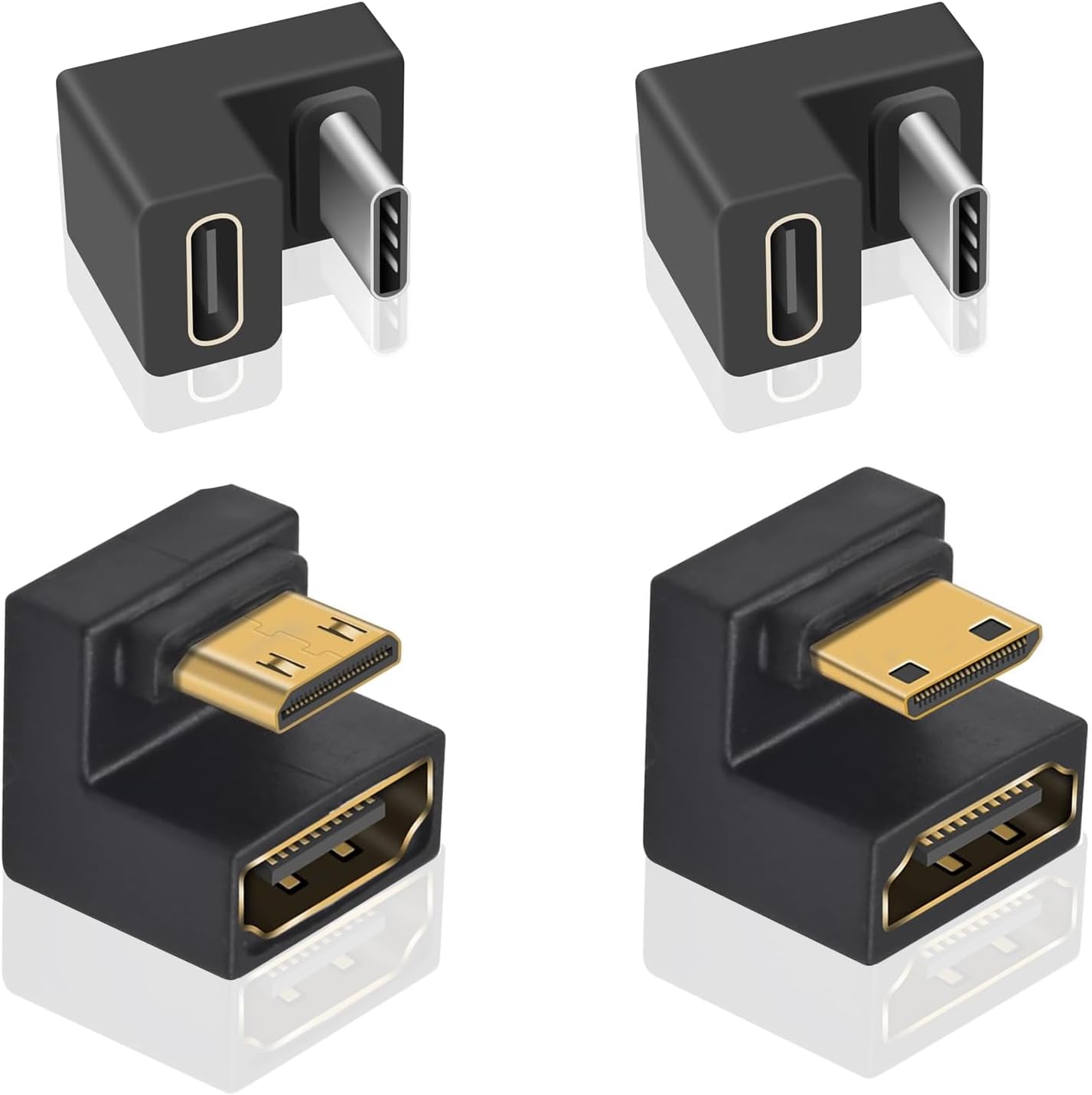 Duttek 8K 180 Degree Mini HDMI to HDMI 2.1 Adapter (Up & Down) Combo and 180 Degree USB C to USB C Adapter 10Gbps for Portable Monitor, Laptop, Tablet (4 Pack