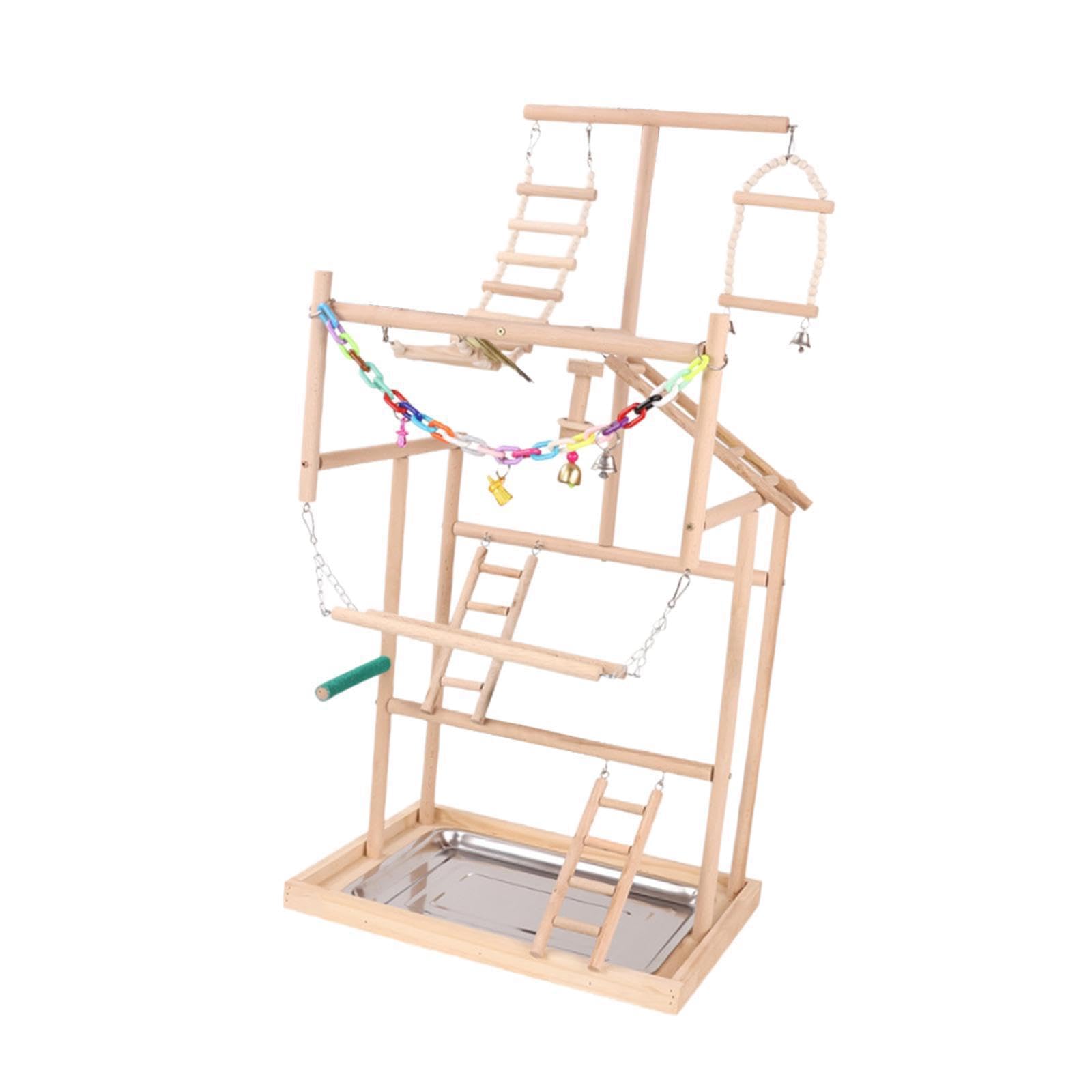 Puesto de Juego para pájaros, Percha de para Madera, Gimnasio con Escalera y Columpio para Escalar, Juguetes para Loros, Espacio de Aventura para Juegos, Ejercicio para