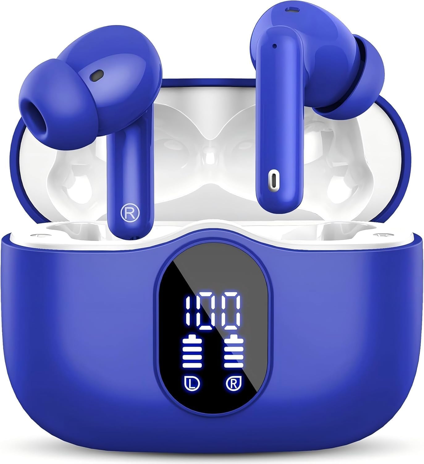 Btootos Wireless Earbuds Bluetooth 5.3 Headphones Bass Stereo Ear Buds with Noise Cancelling Mic LED Display in Ear Earphones IP7 Waterproof 36H Playtime for Laptop Pad Phones Sports Sapphire Blue