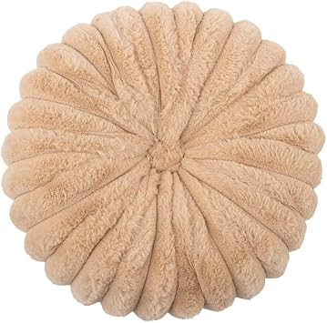 Champagne Round Throw Pillows 14 Inches Faux Fur Round Pillows Pumpkin Decoration Pillow Cushion for Bed Sofa Bay Window