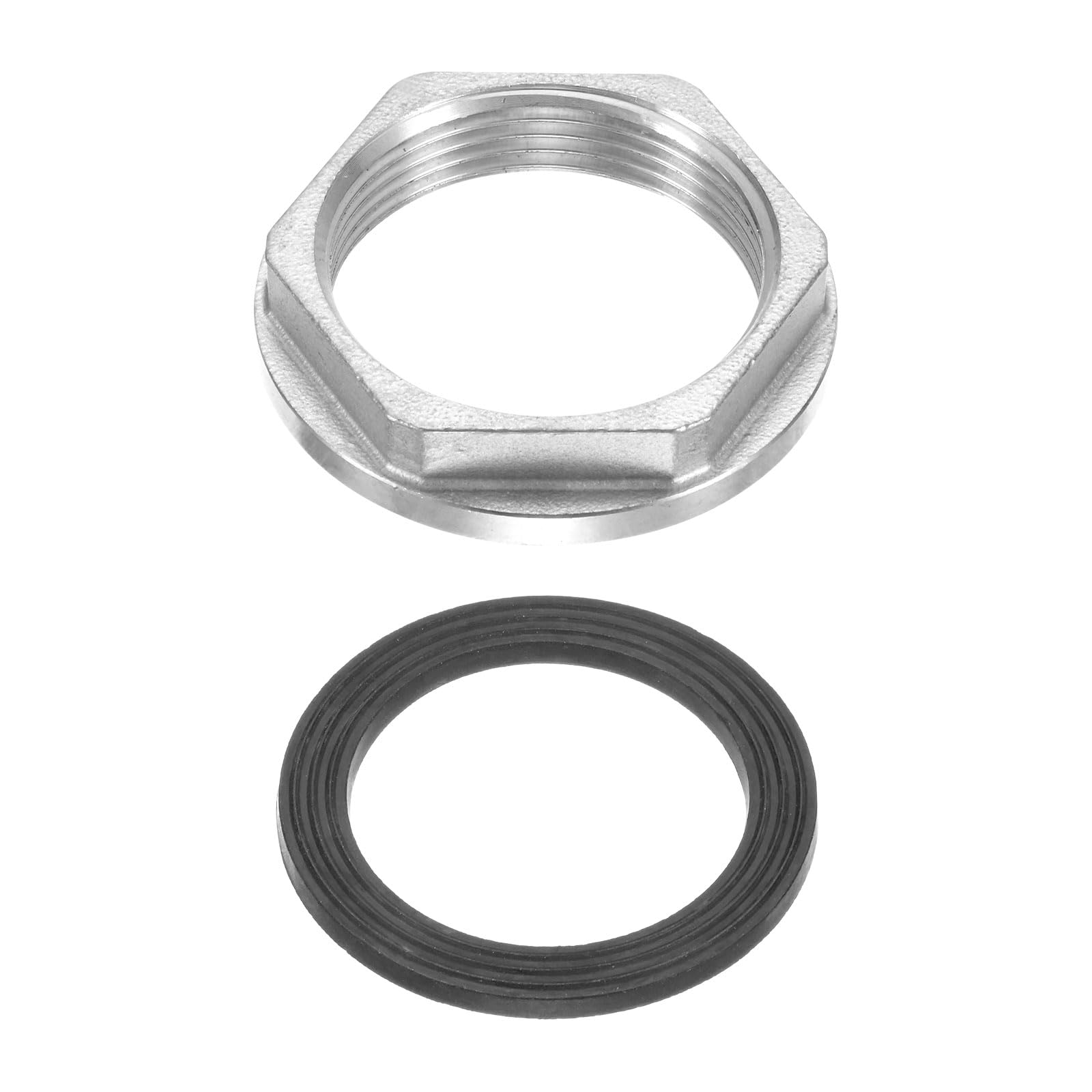 M METERXITY Flange Hex Lock Nut (G 1-1/2 Inch Female Thread) 1 PCS - 304 Stainless Steel Pipe Fitting Locknuts & with Silicone Washer, Apply to Kitchen Sink Plumbing/Bathroom Basin
