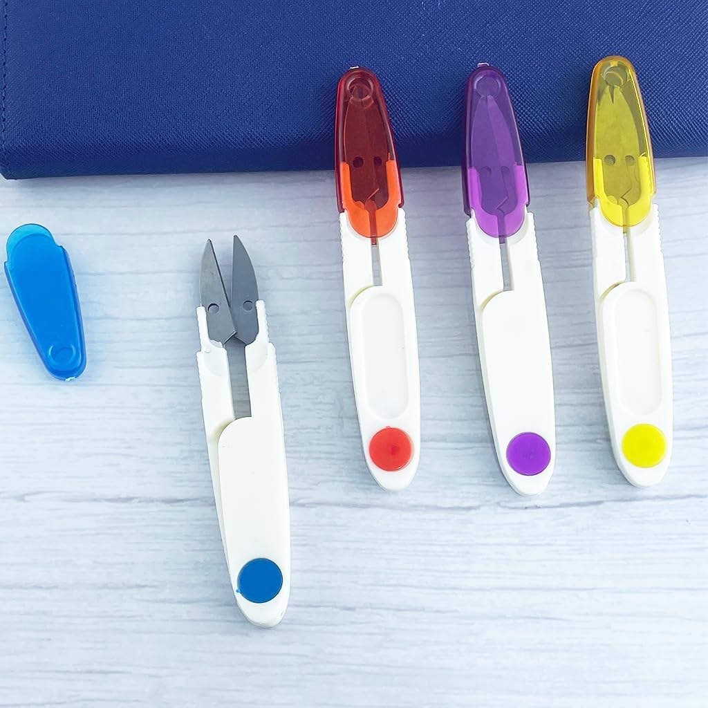 4PCS Compact U Shaped Scissors Set with Protective Cover, Portable Craft Shears Thread Embroidery and Yarn Cutting Tools, Ideal for Quilting Cross-Stitch Kits
