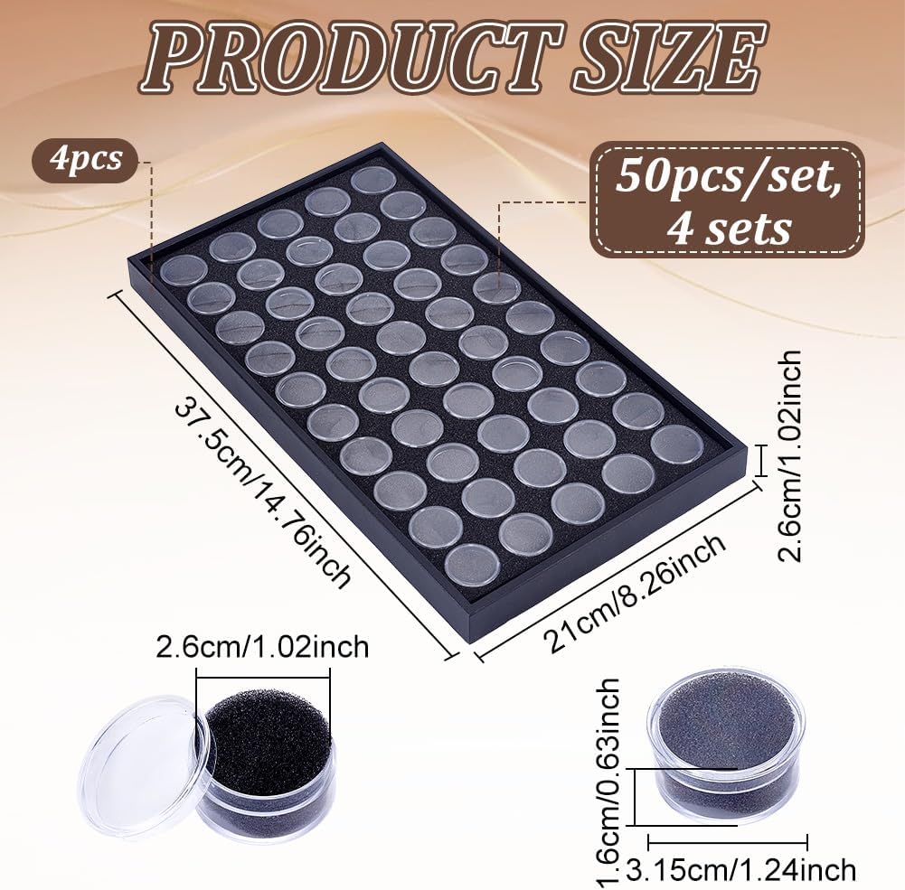 PH PandaHall 200 Girds Gem Display Case, Black Gemstone Storage Box Diamond Display Box Jewelry Tray Containers for Collectibles Rhinestone Crystal Nail Beads Small Items Storage, 4 Sets