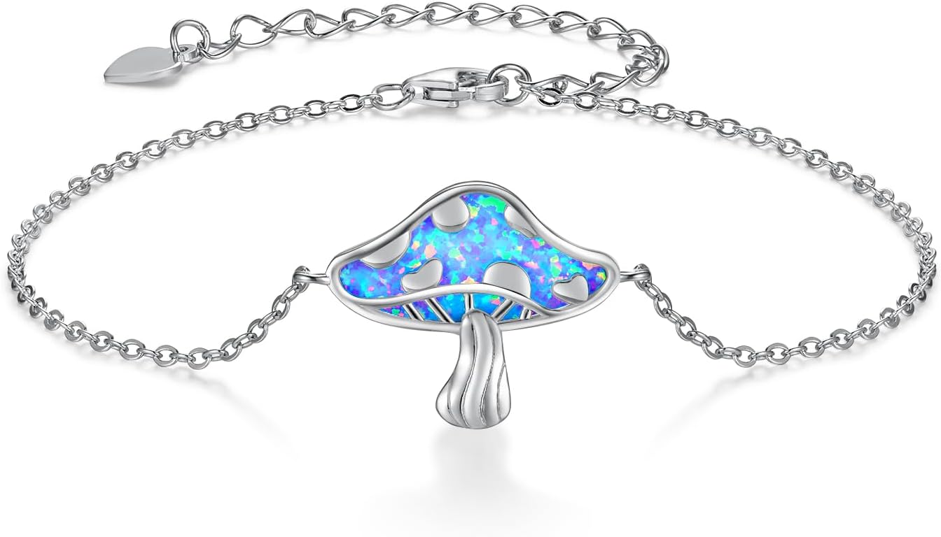 TYSO Mushroom Bracelet 925 Sterling Silver White/Pink/Blue Opal Mushroom Bracelet Jewelry Gift for Women