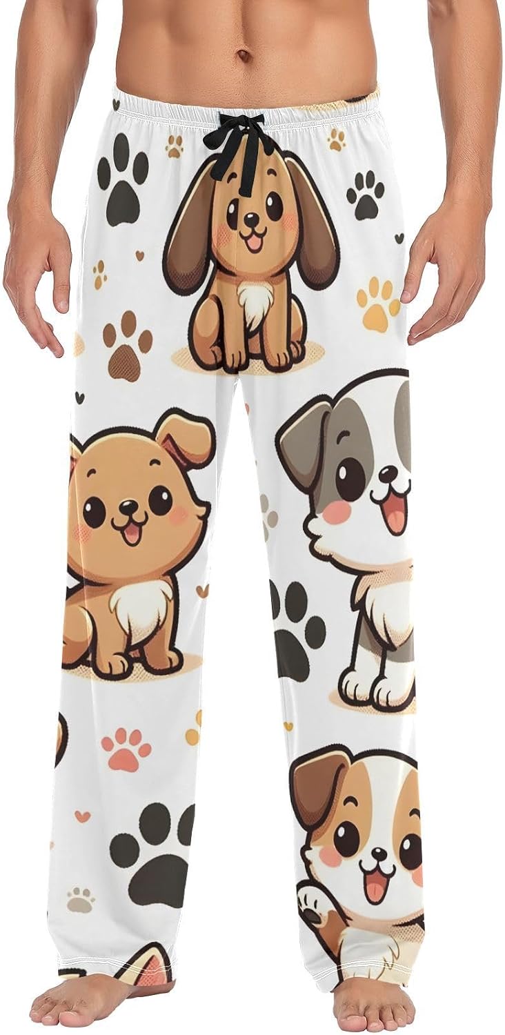 ALAZA Dog Puppy Paw Prints Men's Sleepwear Mens Pajama Pants Bottoms with Pockets, S