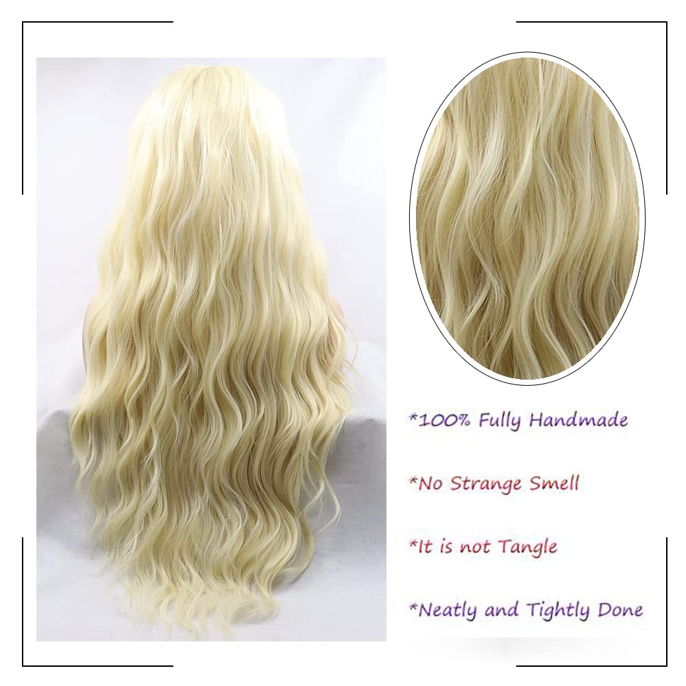 Kalisa Blonde Curly Wig fpr Women Long Deep Wavy 613 Natural Color Glueless Wig Synthetic Pre Plucked Heat Resistant Fiber Daily Wear Wigs for Women 24 Inches