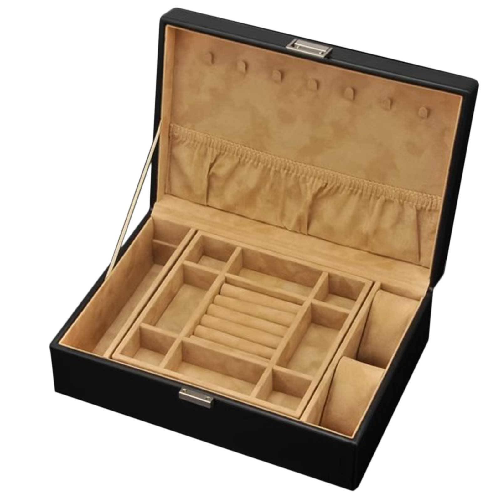 Boîte à bijoux grand format double couche avec rangement pour boucles d'oreilles et bagues