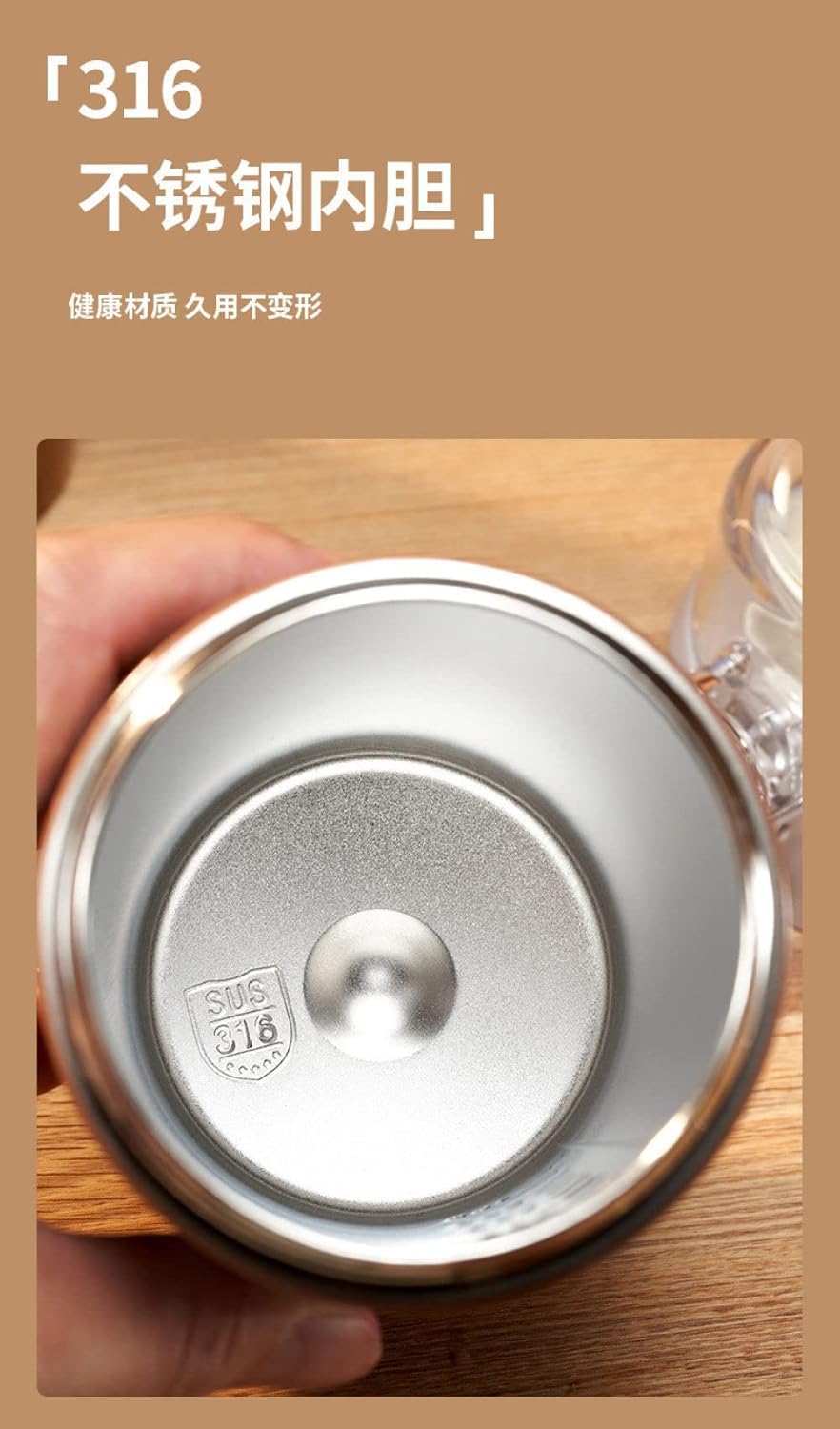 Vaso térmico de Acero Inoxidable 316 de 480 ml, Taza térmica portátil y Reutilizable para café frío/Caliente