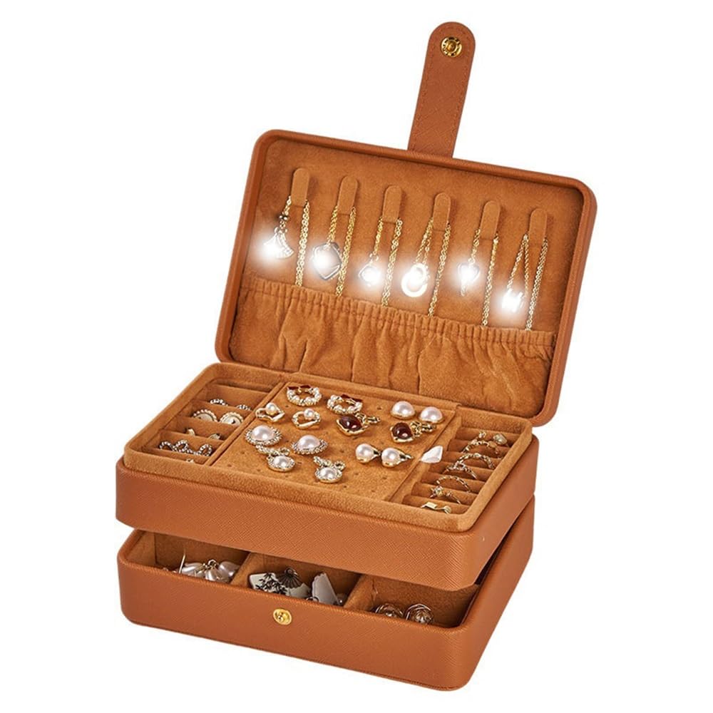 CJHFR472SG Jewelry Organizer Stands Vintage Leather Jewelry Organizer Large Capacity Travel with Adjustable Compartments Jewelry Display Stand(Orange)
