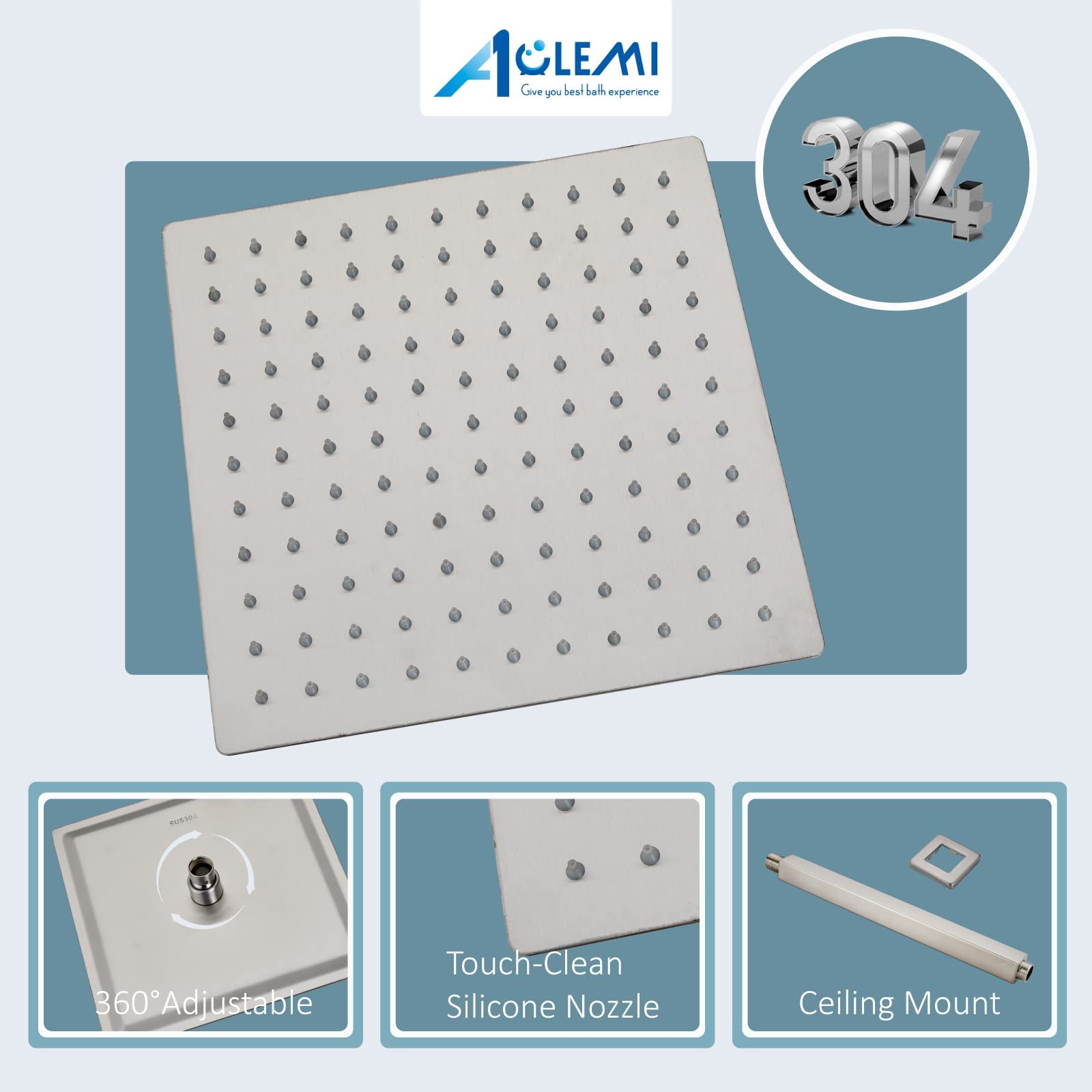 Aolemi Ceiling Mount Brushed Nickel 12 Inch Shower System Rain Luxury High Pressure Shower Combo Set Bathroom Shower Head with Handheld Spray Rough-in Valve and Shower Trim Included