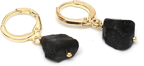 Miniatura 6 de Gempires Raw Black Tourmaline Crystal Hoop Earring, Meditation Earring, Raw Gemstone, Energy Healing Crystals, Birthday, Gift for Her, Jewelry AA+