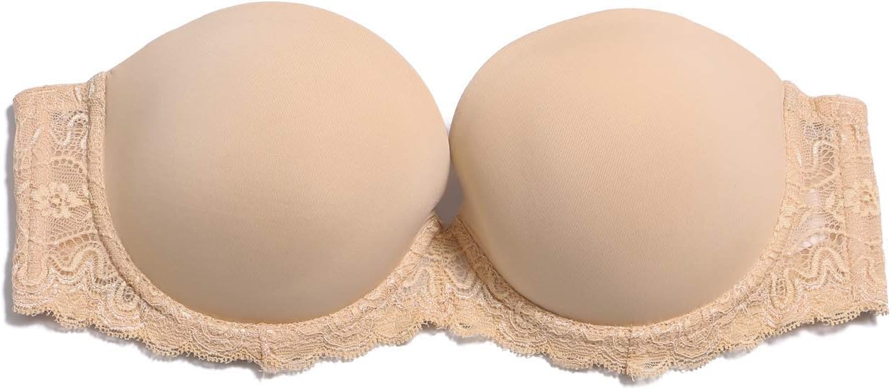 Strapless Clear Back Strap Convertible Bra with Lace Padded Underwired Plus Size Brassiere - Image 7