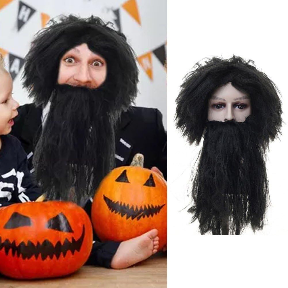 Zestaw peruki do brody i peruki dla dorosłych, kręcona, czarodziejska peruka do brody, przebranie, peruka na Halloween, Cosplay, Halloween, karnawał, imprezę