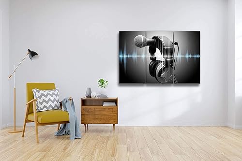 Miniatura 2 de Concepto de grabación de estudio, micrófonos e imágenes, impresión en lienzo, arte de pared, fotografía moderna, decoración del hogar, patrón único,