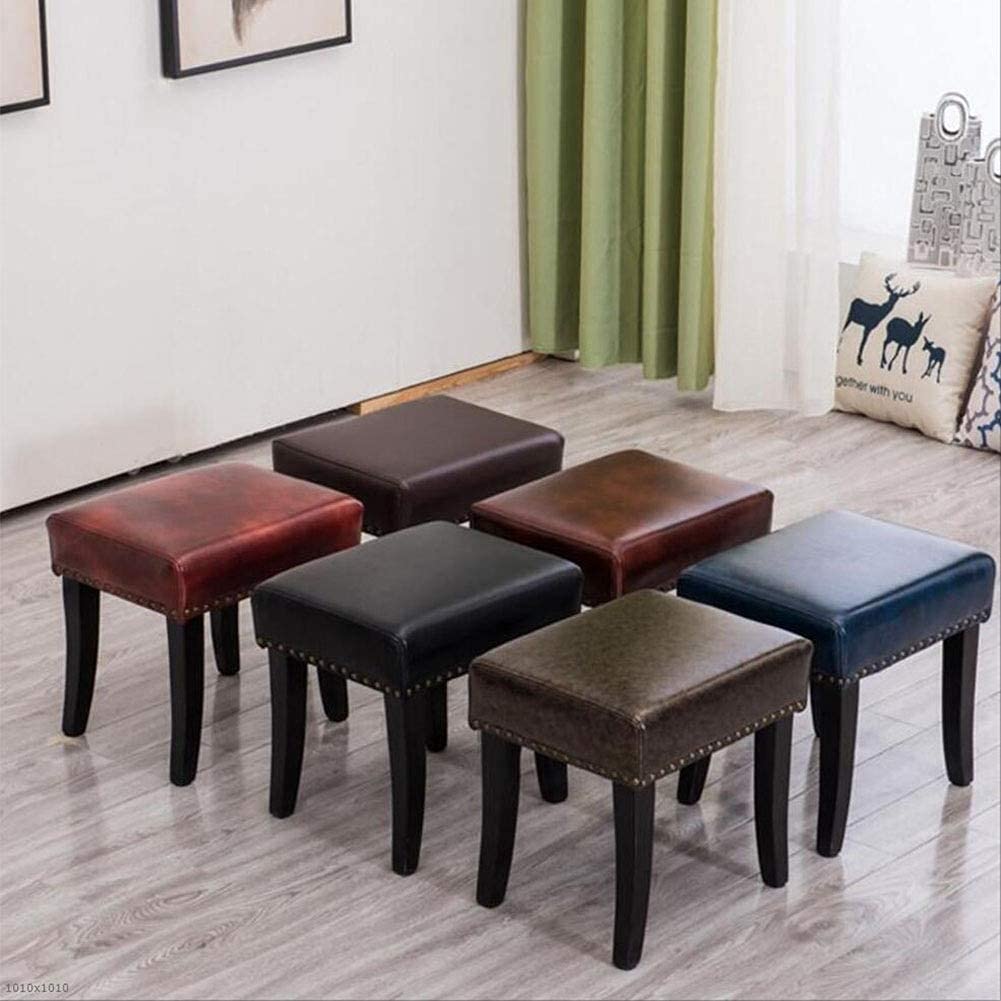 Taboret do Siedzenia Tapicerowany podnóżek Prostokątny taboret ze sztucznej skóry w stylu retro, nogi z litego drewna (kolor: #5)