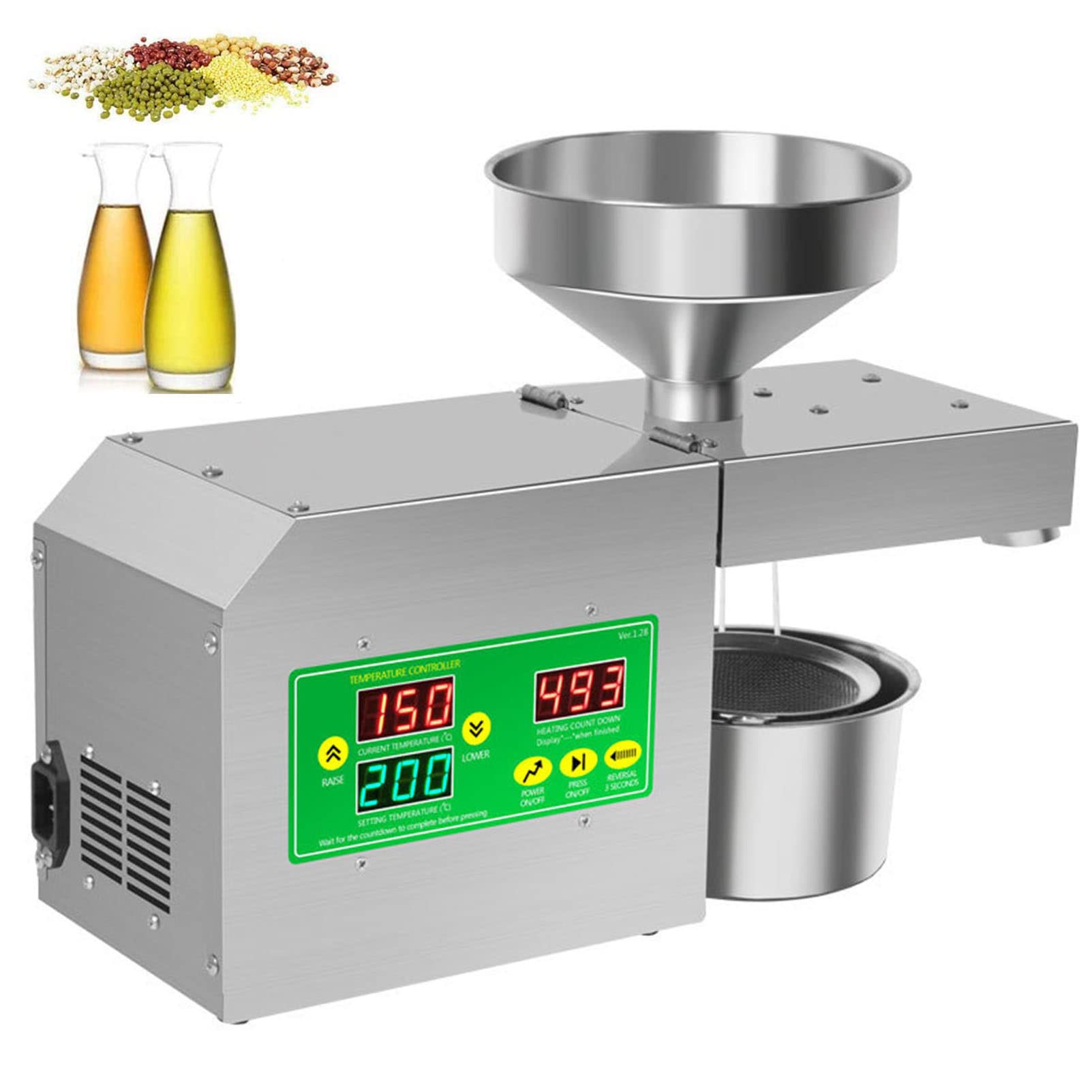 MYUYEE Automatic Oil Press Machine Cold/Hot Oil Press Extractor Home Commercial Oil Press Machine Stainless Steel Oil Mill Expeller For Peanut/Sesame
