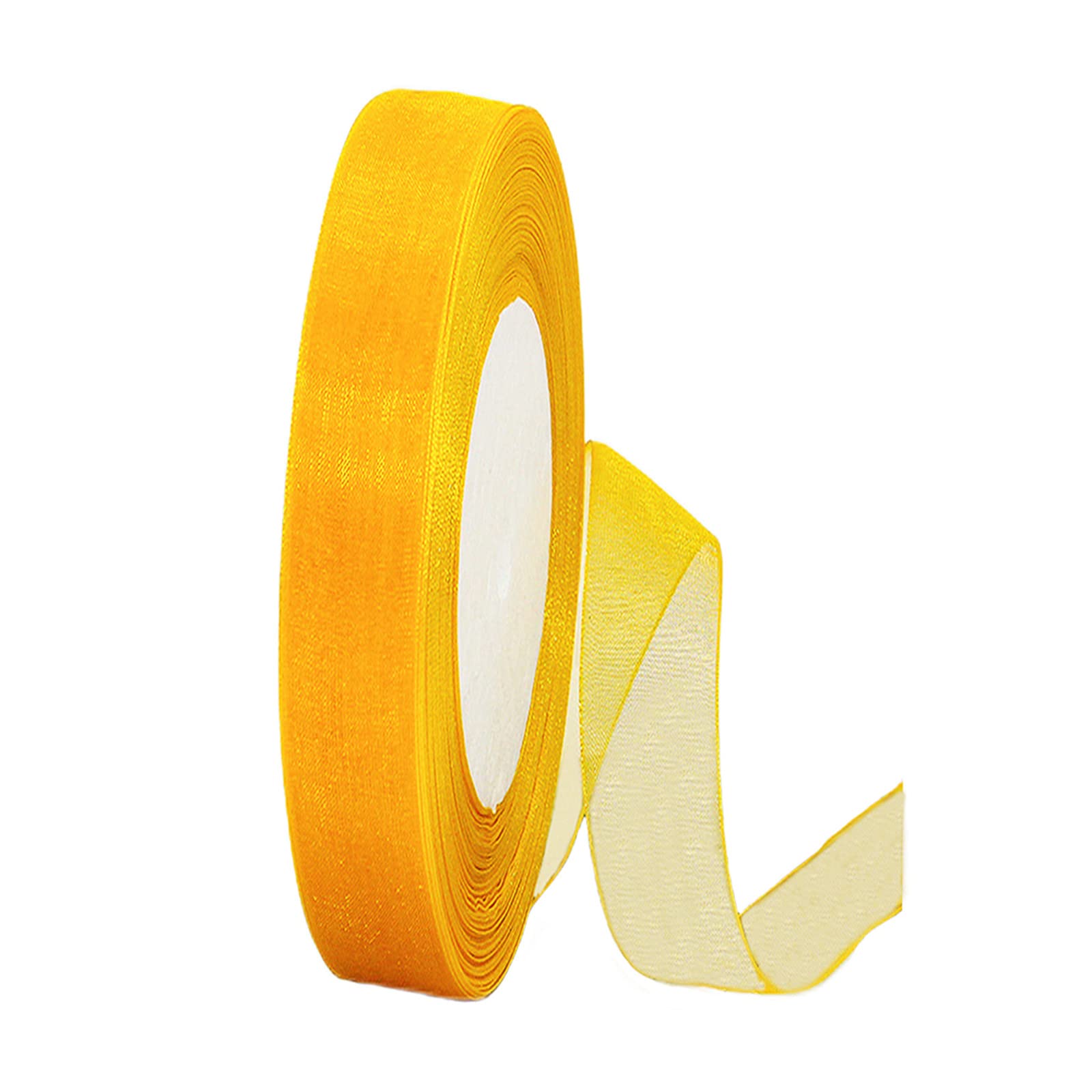 HONGCI Sheer Yellow Chiffon Organza Ribbon 15mm x 45m for Gift Wrapping, Hair Accessories, Wedding Decorations, Crafting