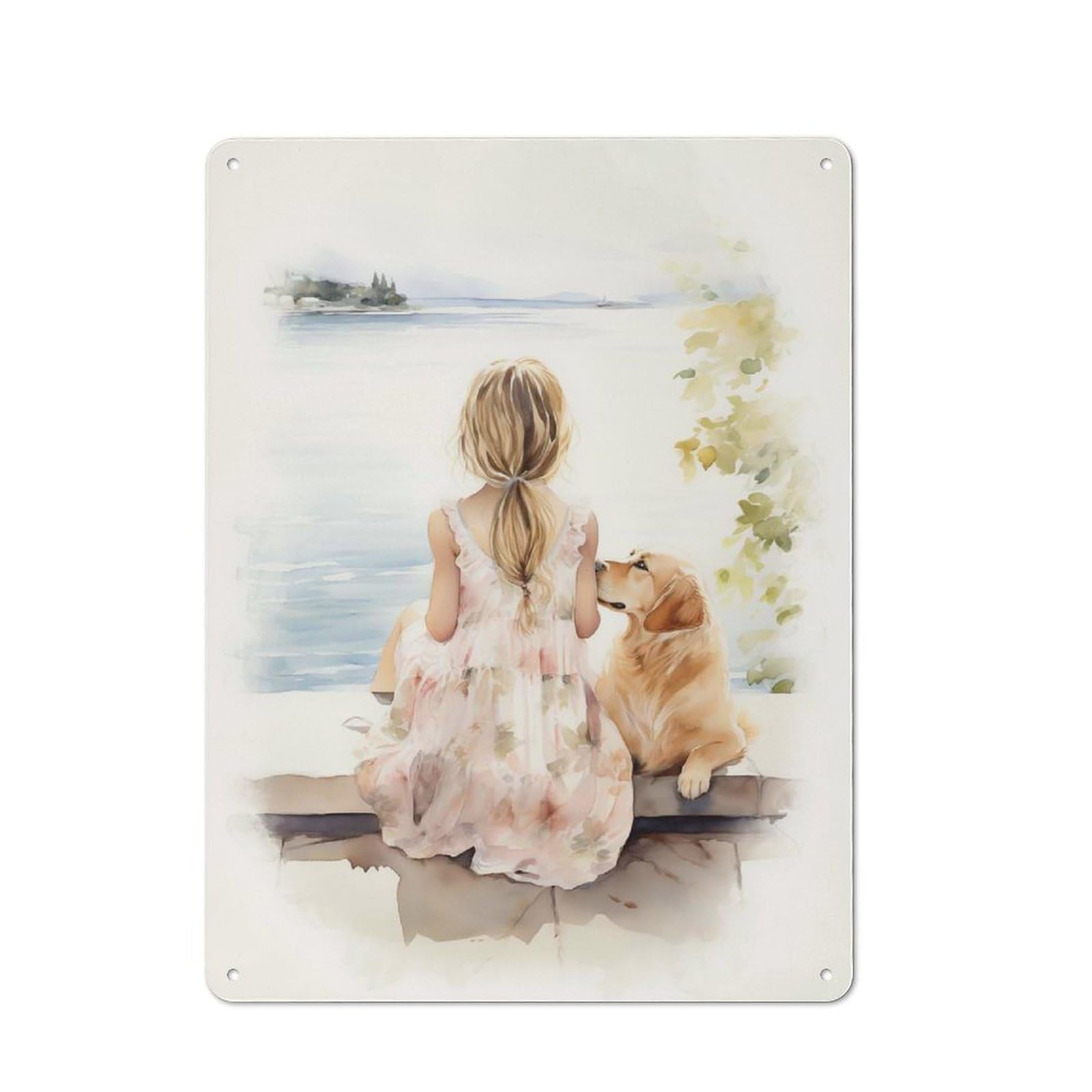 Junmoney Girls Style-19 40X30cm Retro Tin Sign With And Dog For Lounge Or Reading Corner, A Decorative Metal Sign For Lounges And Reading Corners