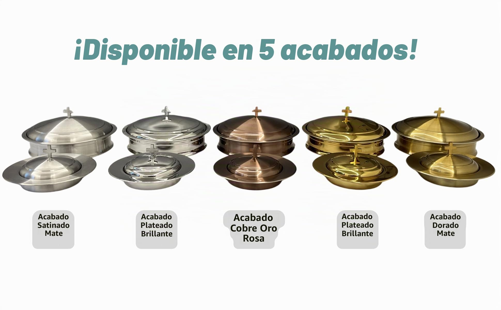 Communion Ware - Bandeja para servir vino sagrado con tapa y plato apilable para pan con tapa, acero inoxidable (latón/dorado brillante)