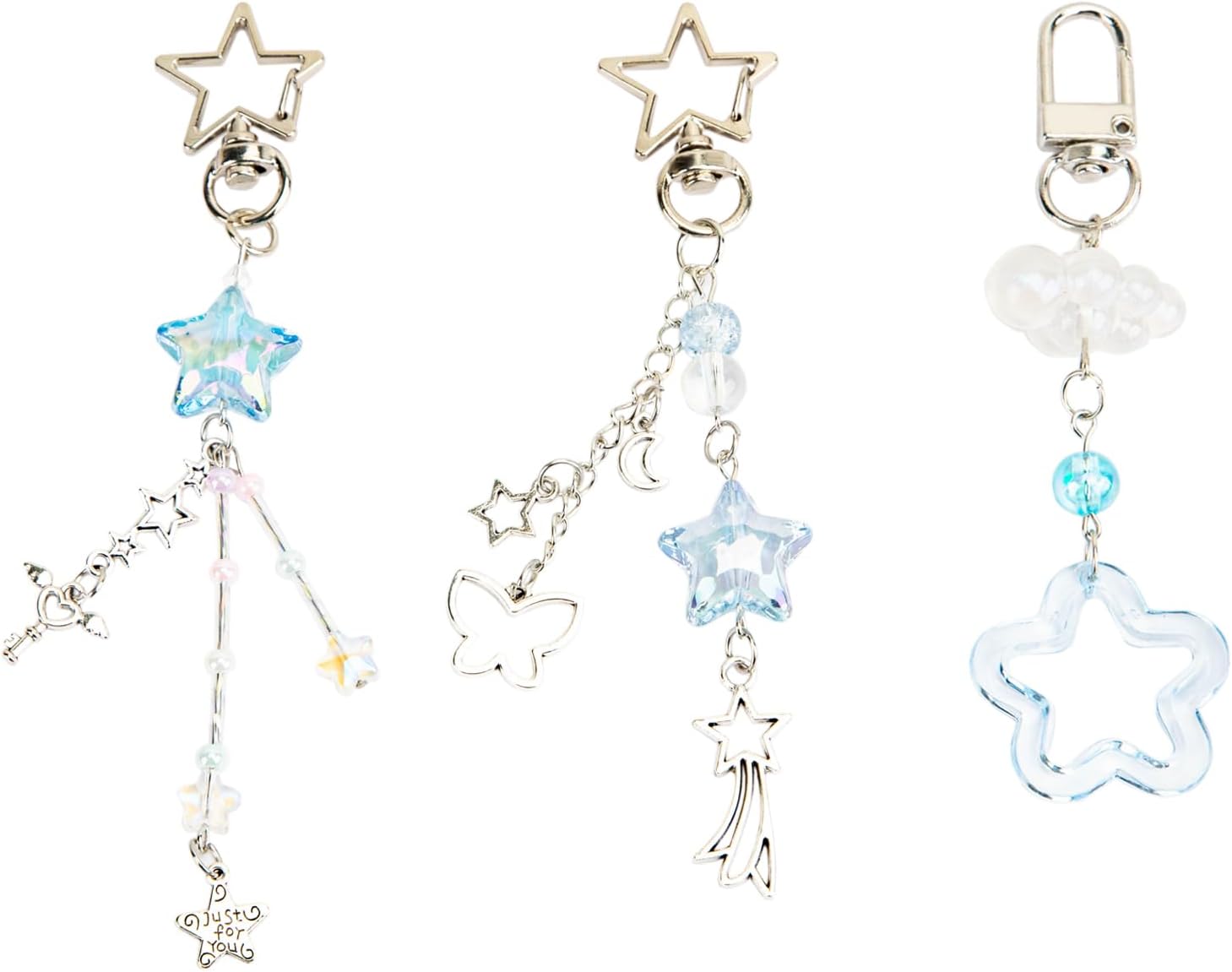 3pcs Blue crystal Star Keychain,Cute Y2K Car Keychains for Women Girls Meteor Bag Charms Purse Accessories Sky Decor