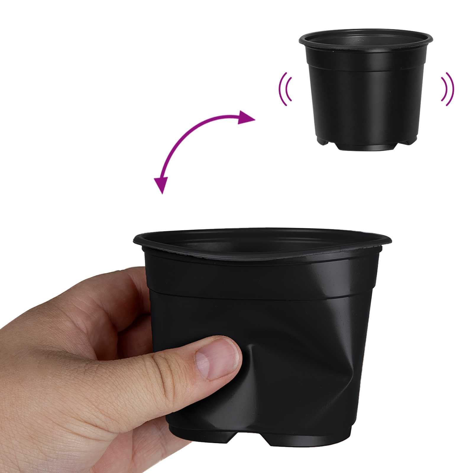 Lot de 200 Pots de Fleurs en Plastique Noir Ø 10 cm, Godets de Culture avec Trous de Drainage pour Semis, Bouturage et Plantes d'Intérieur ou Extérieur, Design Cylindrique Léger