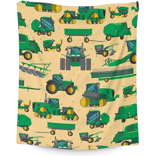 Tractor Blanket - Soft, Fuzzy & Warm - 40"x50" Small Blanket for Couch, Sofa - Green Cute Throw Gifts for Boys