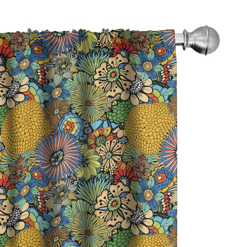 Ambesonne Garden Art Window Curtains, Whimsical Florist Pattern with Doodle