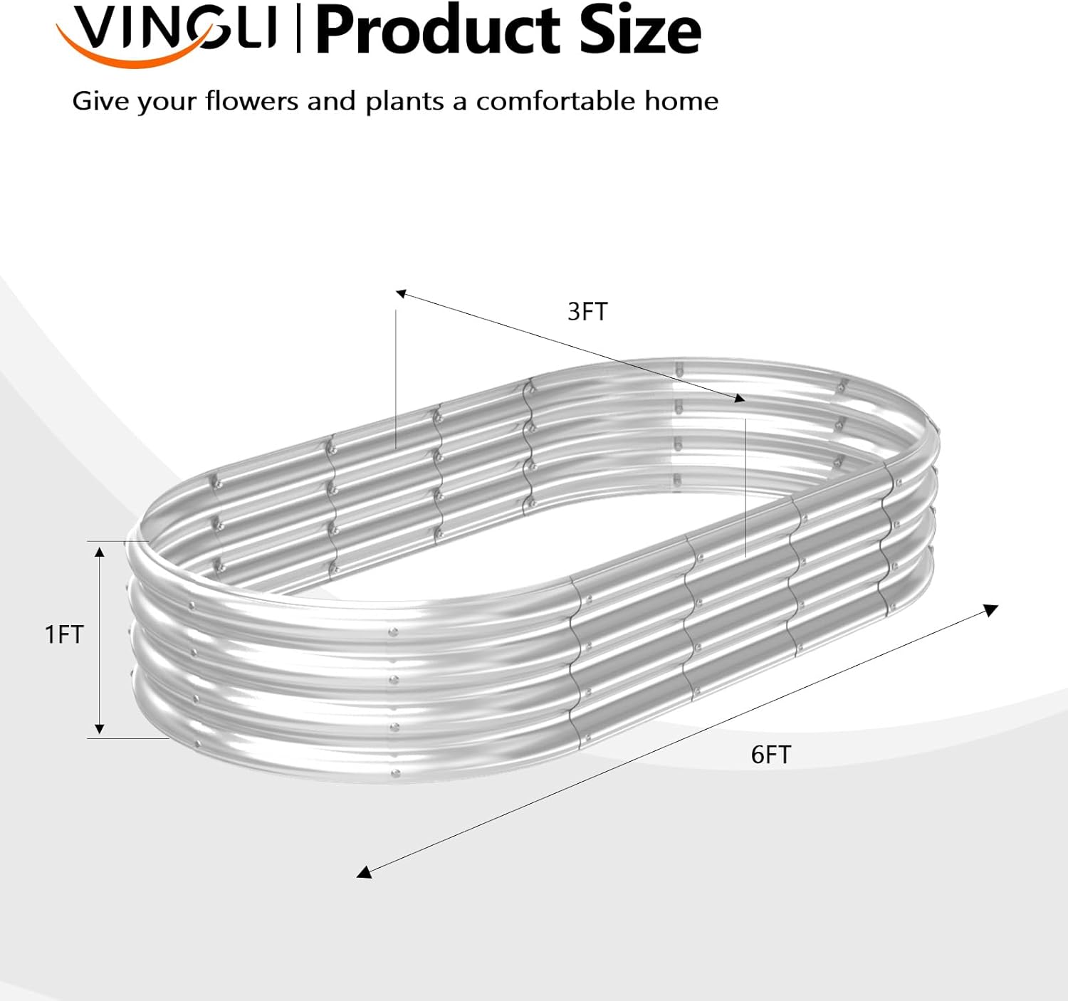 VINGLI 6x3x1ft Raised Garden Beds 2 Packs, Galvanized Planters for Outdoor Plants, Planter Boxes Outdoor for Vegetables, Sturdy and Easy Assembly Gardening Beds, Silver (6x3x1ft)
