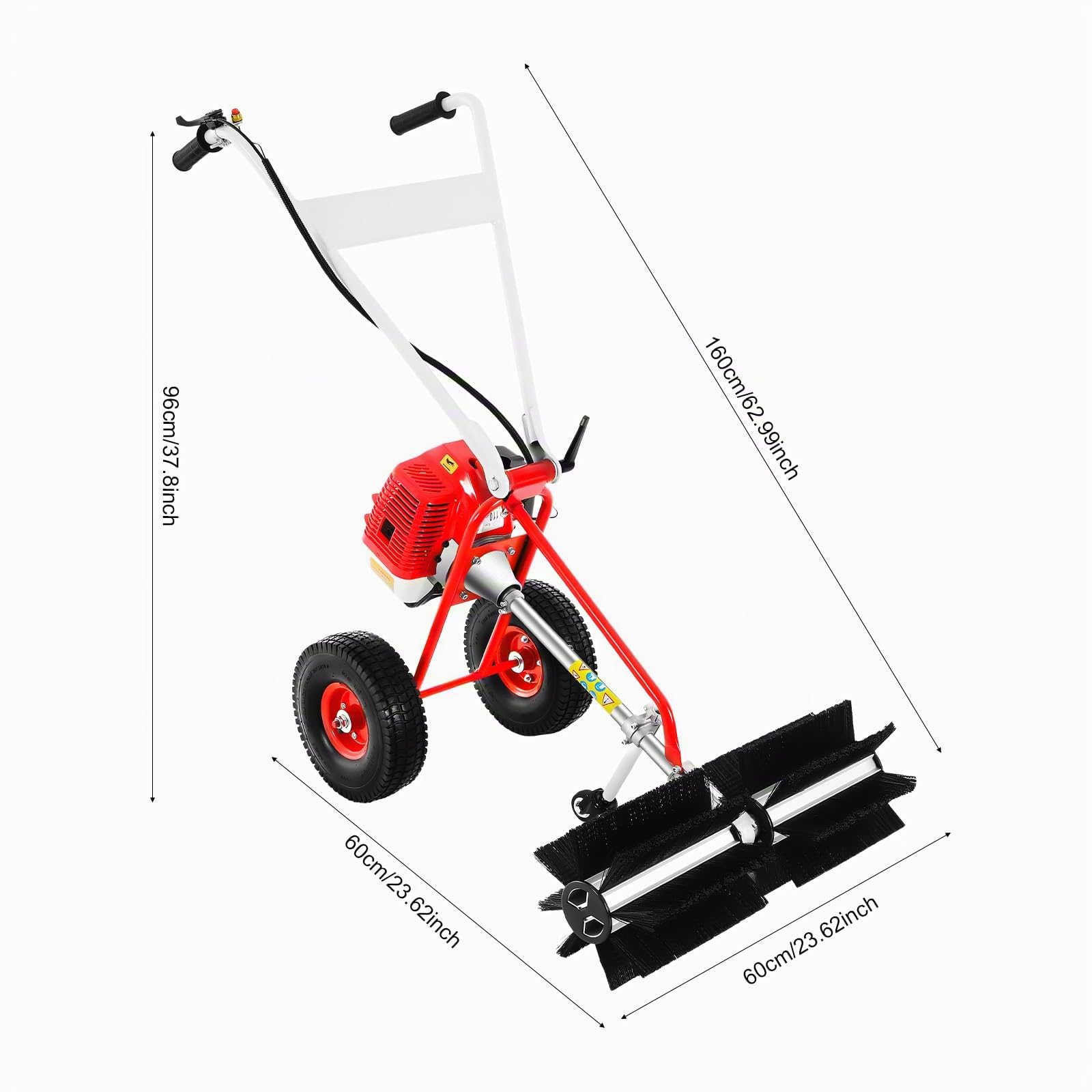 43CC Balayeuse à essence, 1,7 HP, manuelle, avec roues, largeur de brosse de 60 cm, 2 temps, pour jardin, herbe extérieure, routes