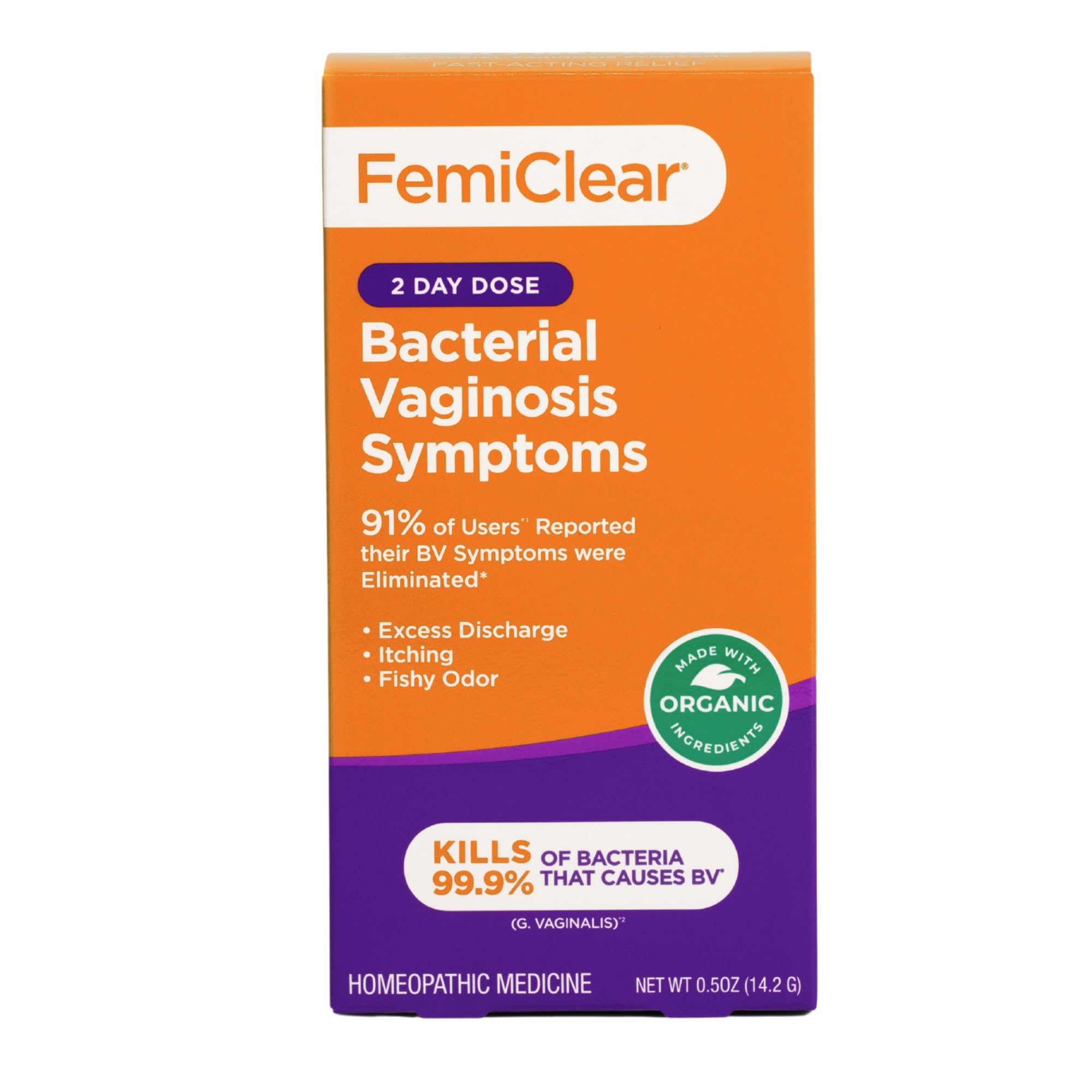FemiClear BV Symptoms - Vaginal Ointment for Fishy Odor, Excess Discharge, Itching & Discomfort Due to Bacterial Vaginosis, All-Natural and Organic Ingredients, 2-Day Dose