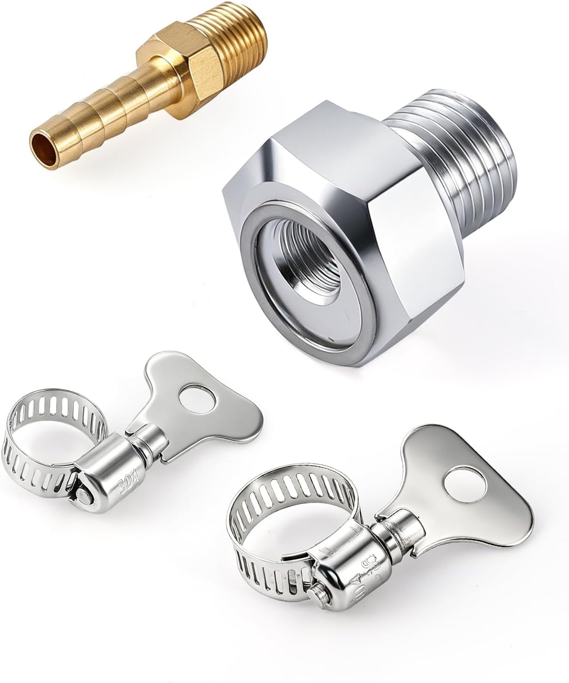 Oil Pump Primer Tool Kit Including M16x1.5 Aluminum LS Oil Pressure Adapter, NPT Brass Barb Connector & Dual Hose Clamps Compatible with Chevy GM LS Engines LS1 LS2 LS3 LSX 5.3L 6.0L 6.2L