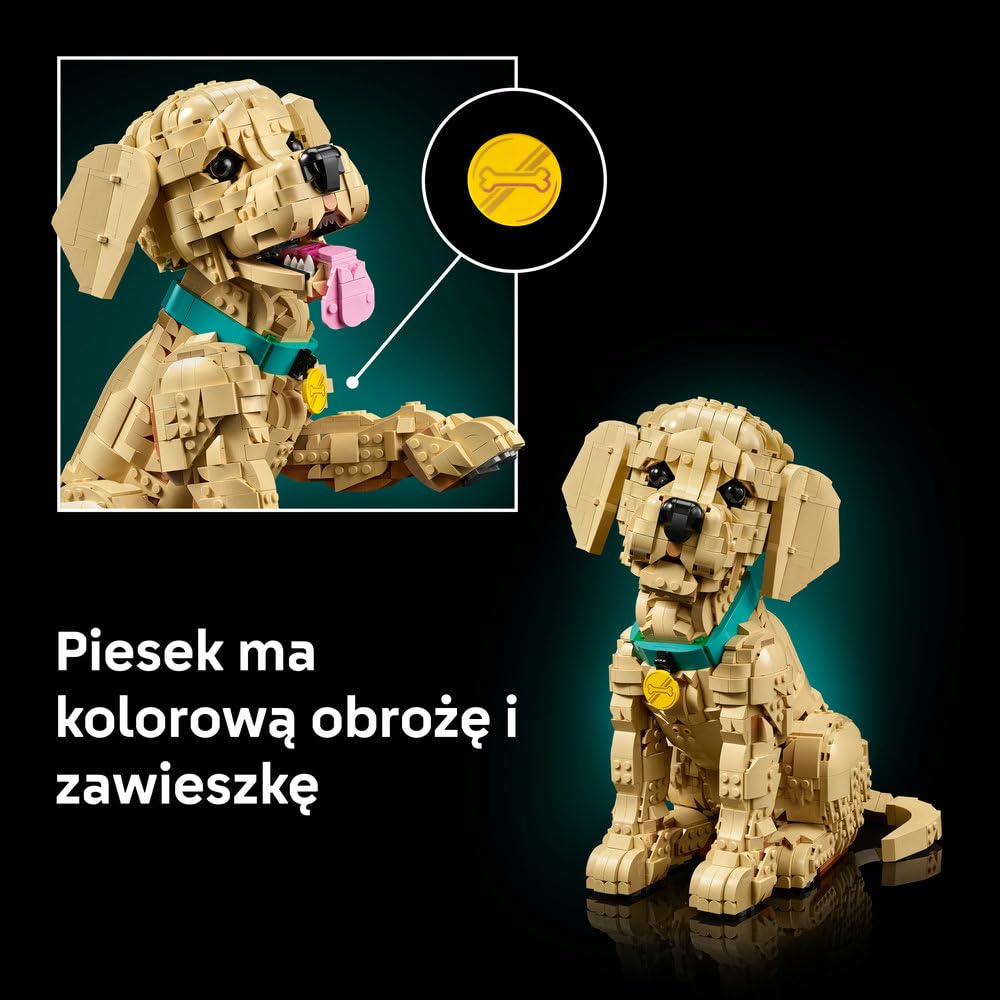 LEGO Icons Szczeniak golden retriever 11384 | Figurka psa z klocków, zestaw konstrukcyjny dla dorosłych, prezent dla miłośnika psów, dla mężczyzn i kobiet, 2102 elementy