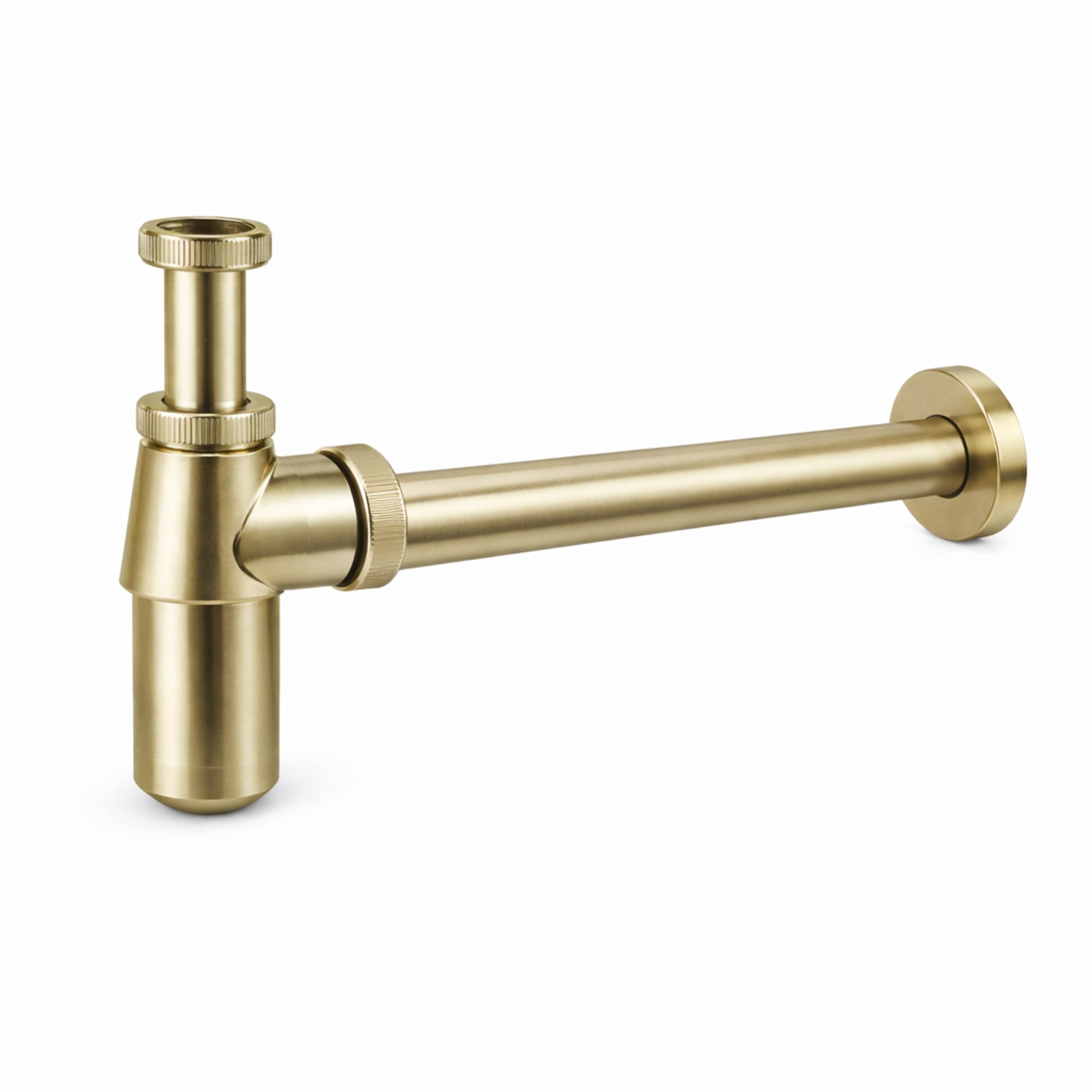Brushed Brass Traditional Style Bottle Trap 1 1/4, Round Decorative P-Trap, Adjustable Waste Traps Plumbing Drain Tube for Bathroom Sink Basin Vessel, Brushed Brass Finish