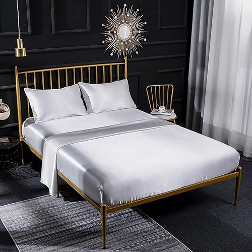 Thmyo Juego de sábanas de satén, juego de sábanas de satén sedoso extra suave con 1 sábana bajera + 1 sábana encimera + 2 fundas de almohada (4