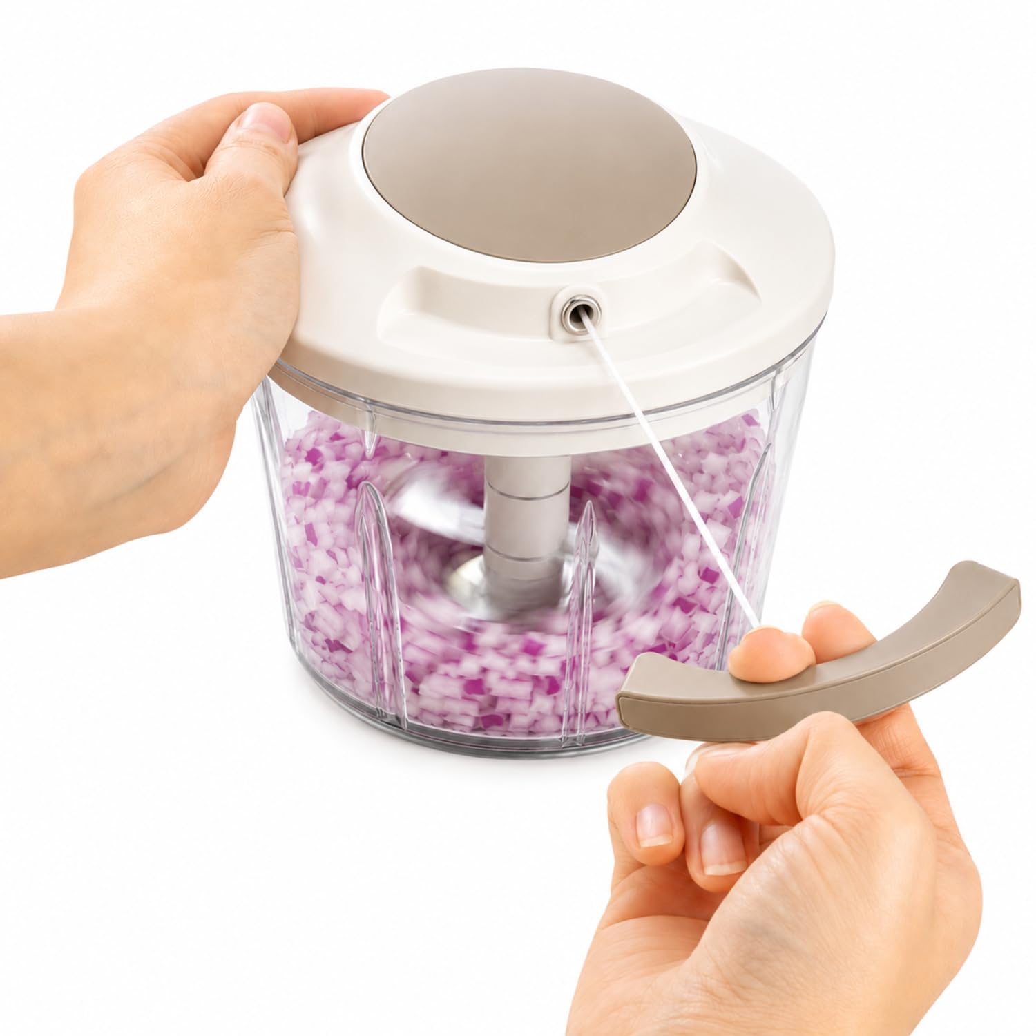 Paslanmaz 3 Bıçaklı İpli Rondo, Sebze Meyve Kuruyemiş İçin Taşınabilir Manuel Çekmeli Doğrayıcı, Hızlı Pratik ve Ergonomik, Plastik, 700 ml (Koyu Antrasit)