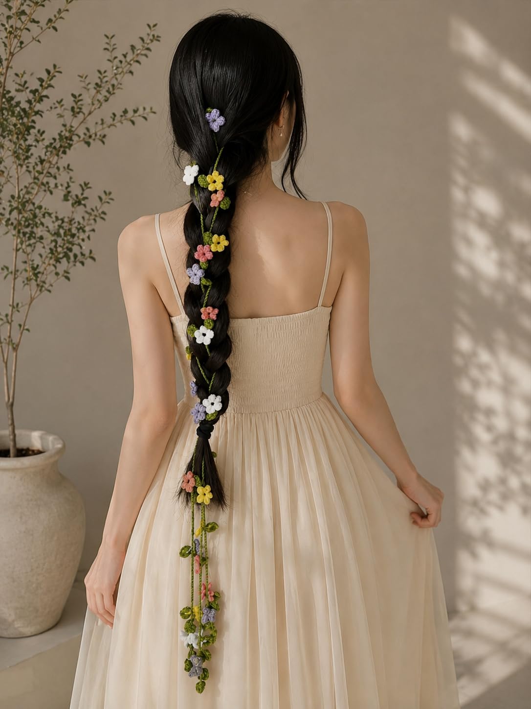 Crochet Hair Parandi, Multicolour Flower Design, Traditional Braid Accessory, for Women-image-35