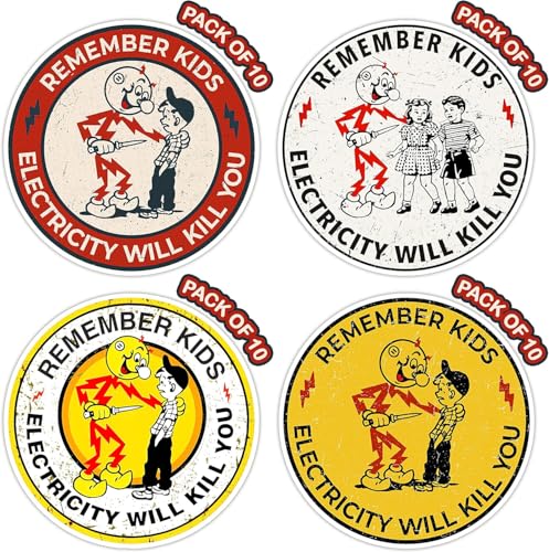 40Pcs Remember Electricity Will Kill You Sticker, Funny Hard Hat Stickers for Men Lineman, Electrician Warning Sticker for Tool Box, Car, Helmet, Electric Meter Box