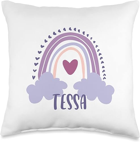 Cute Rainbow Name Designs Rainbow Designs Tessa - Bonita almohada personalizada con nombre 16 x 16 pulgadas multicolor