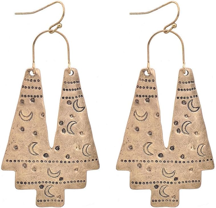 Gold Geometric Earrings Statement Vintage Bohemian Ethnic Tribal Earrings Moon Hollow Out Fan Shape Dangle Drop Earrings for Women Girls Birthday Christmas Valentines Day Gift