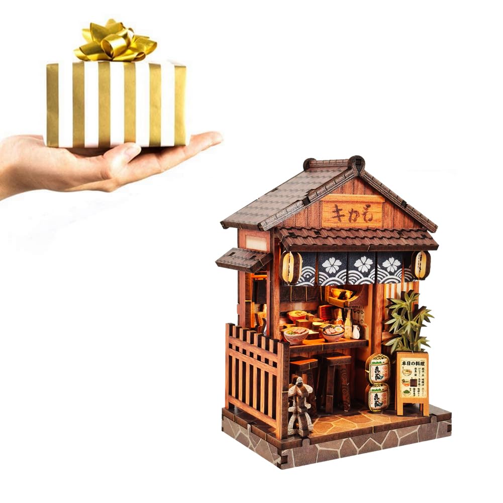 Mini Kit De Restaurante Japonés – Casa De Muñecas 1:32 Con Luz LED – Puzzle DIY Para Adolescentes Y Adultos