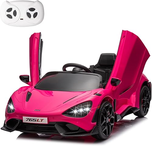 McLaren765LT para niños de 3 a 6 años de edad, vehículo eléctrico con batería de 12 V, con control remoto para padres, reproductor de música, luces