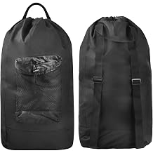 Laundry Bag Backpack, Extra Large, 600D Oxford Cloth, Black, Drawstring Closure, Adjustable Shoulder Straps, Front Mesh Pocket, Perfect for Laundry, Camping, Home Organization, Travel