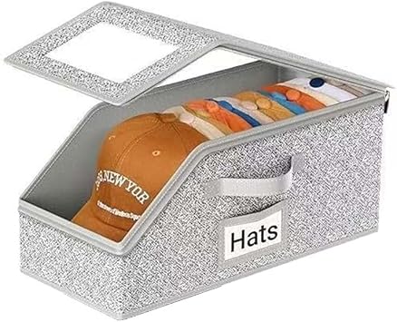 Hat Organizer for Baseball Caps, Stackable Hat Storage Box with Clear Window Lid, Baseball Cap Organizer for Closet, Breathable Cap Holder Container for Snapback, Trucker & Fitted Hats 1PC
