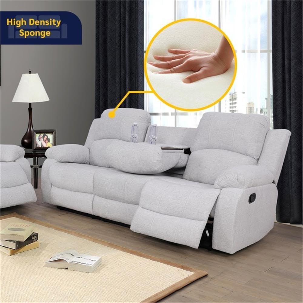 Pemberly Row 3-Piece Recliner Sofa Set, Microfiber Upholstery, White Finish, Includes Sofa, Chair, Loveseat, Contemporary Modern Design, Split Back, Pillow Top, Full Recline, Home Living Room