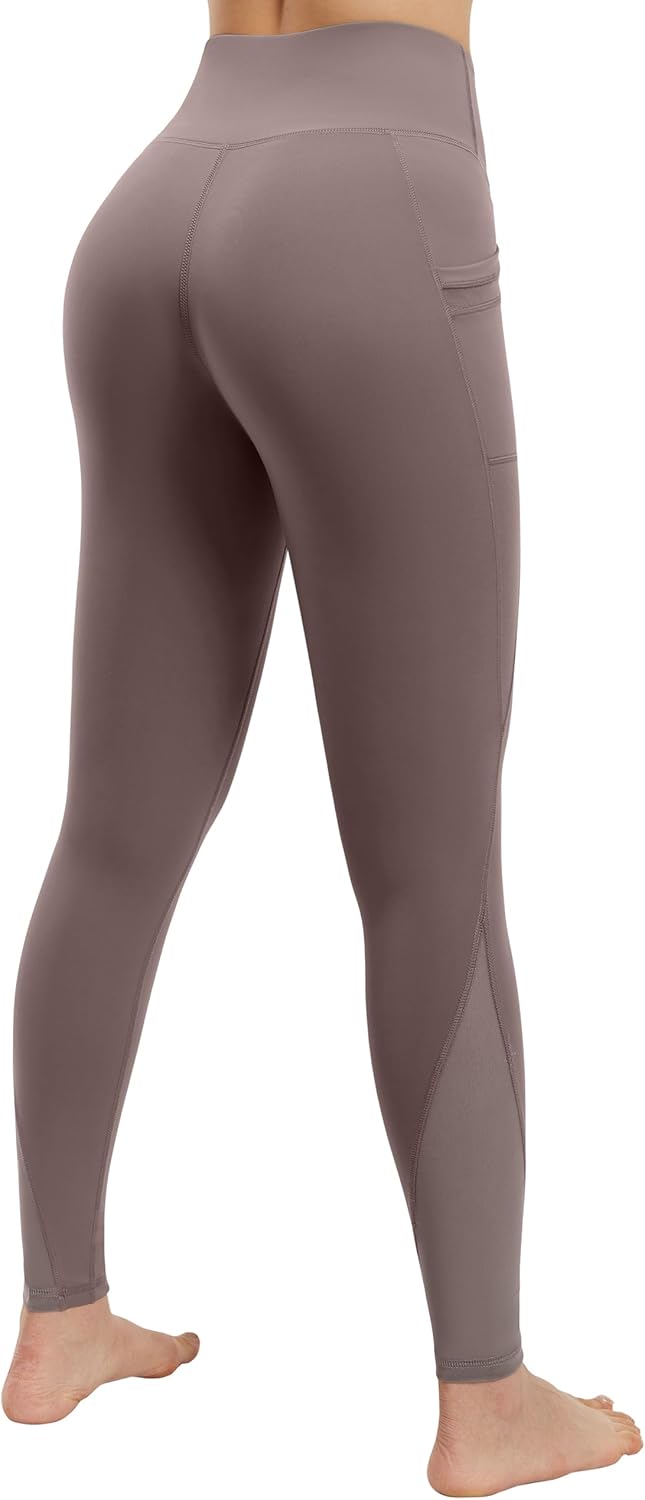 AFITNE Women’s High Waist Mesh Yoga Leggings with Side Pockets, Tummy Control Workout Squat-Proof Yoga Pants - Image 4